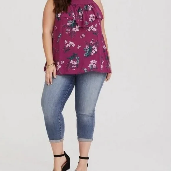 Torrid Floral Ruffle Blouse - Magenta - Picture 3 of 5